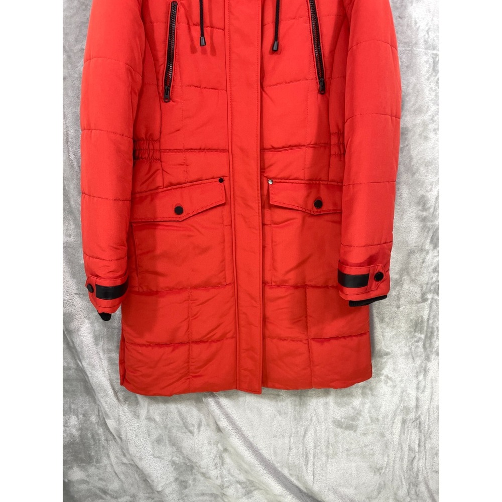 Lucky Brand Women's Small Parka Long Puffer Coat in Red Hooded Insulated - Picture 15 of 15